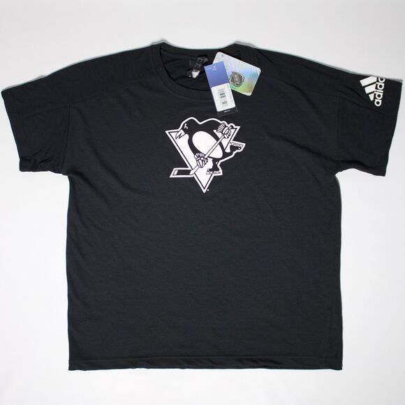NWT Adidas Stadium Tee NHL Pittsburgh Penguins Black Short Sleeve Men Size L - Picture 1 of 9